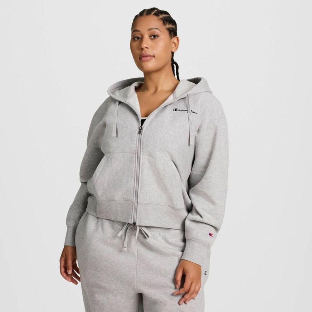 Champion Women's Cropped Fleece Zip-Up Sweatshirt - Heather Gray 1X